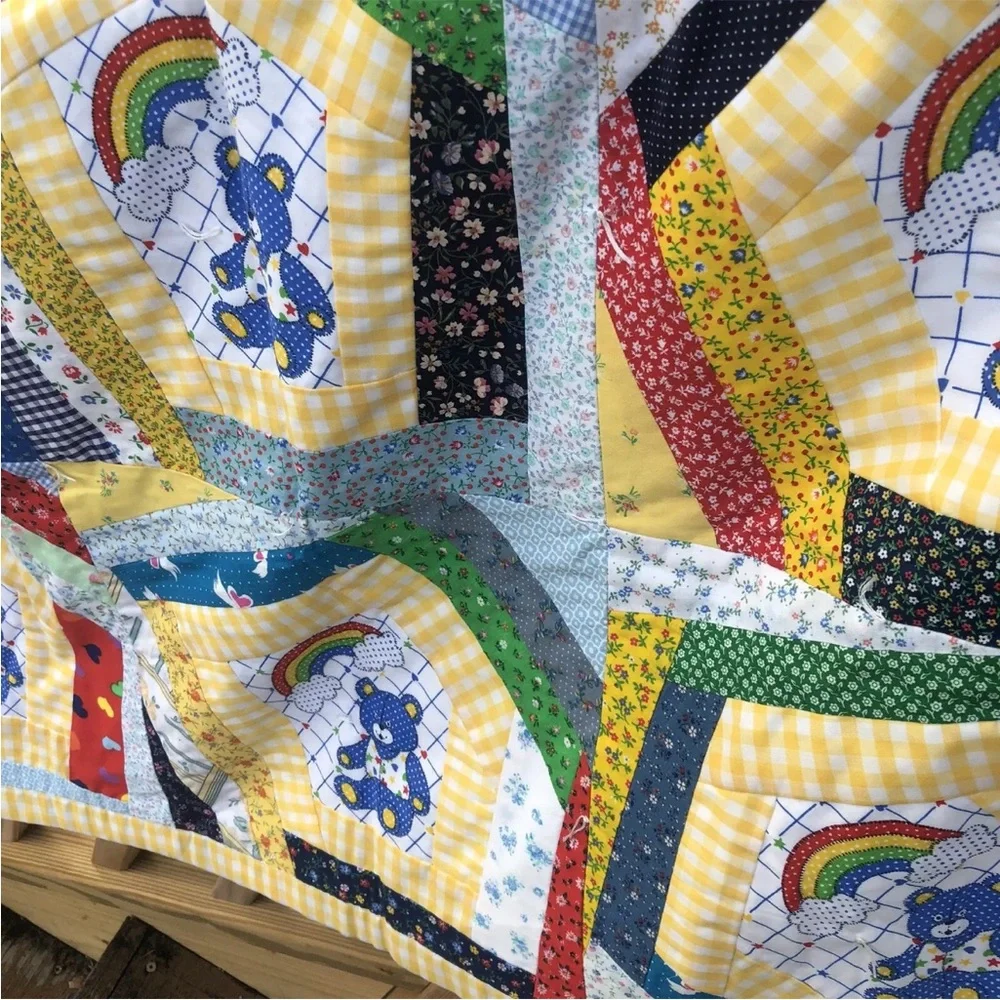 Baby Quilt Throw Teddy Bear Rainbow Floral Patchwork Gingham Plaid Vintage